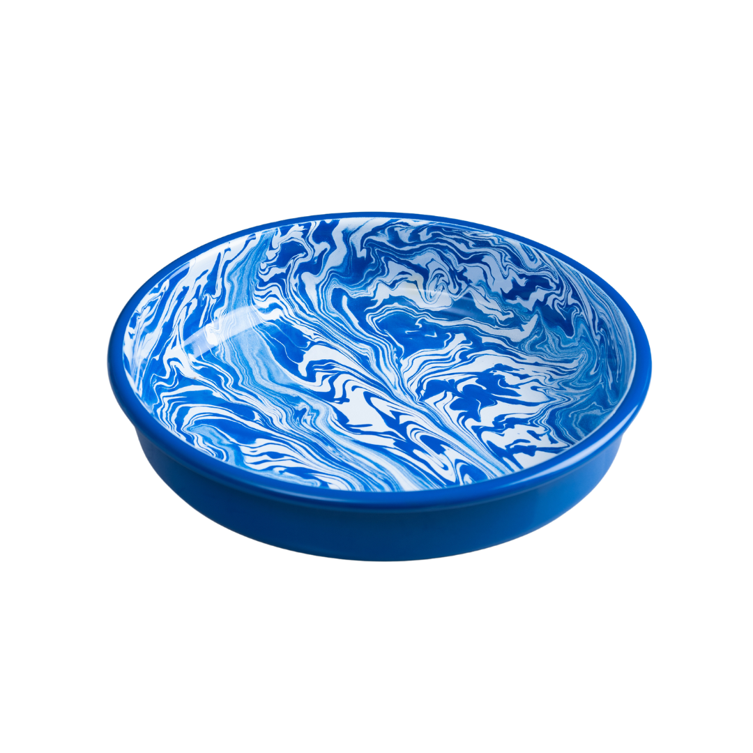 Marble Round Enamel Baking Dish | Blue