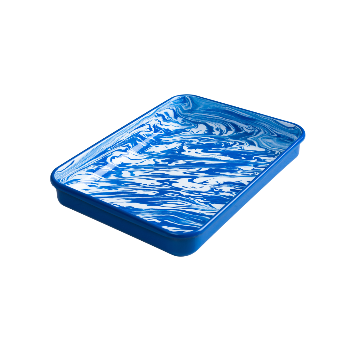 Blue large rectangle enamel baking dish