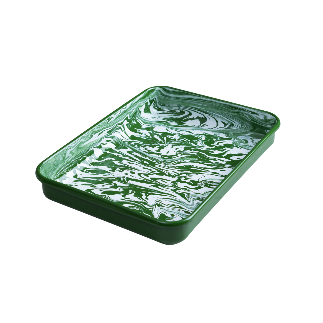 Green marble large rectangle enamel baking dish