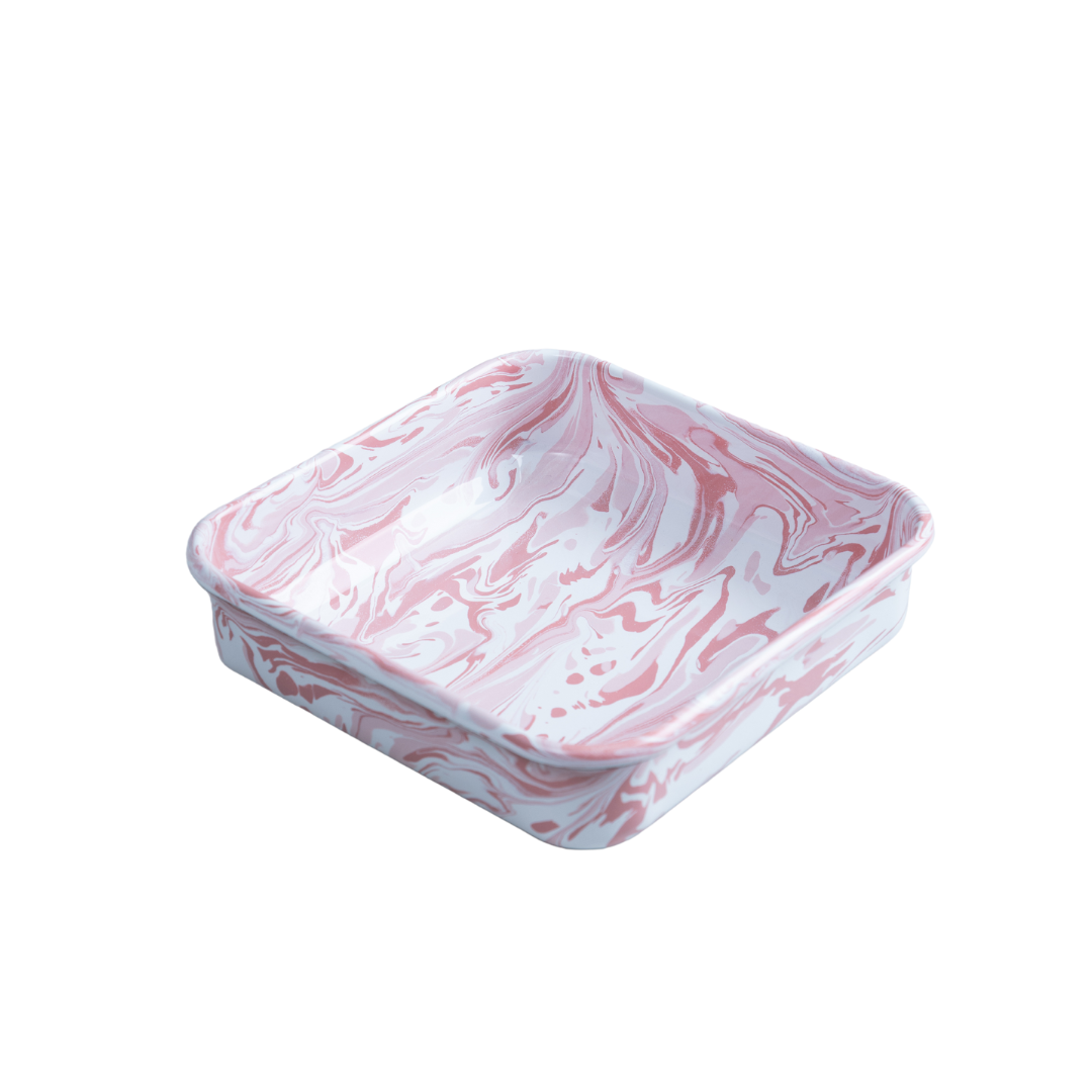 Pink marble square enamel baking dish