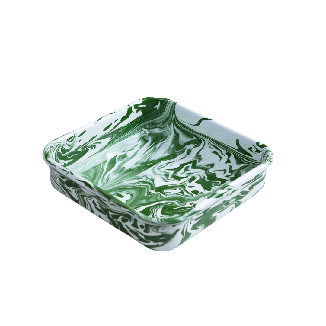 Green marble square enamel baking dish