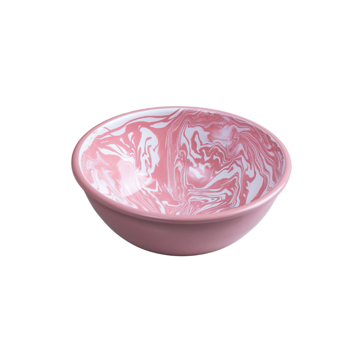 Pink marble enamel salad bowl