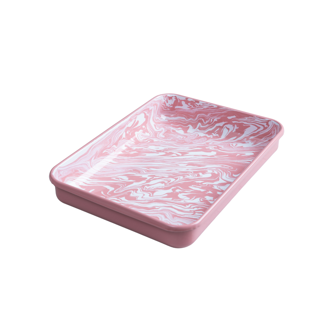 Pink marble rectangle enamel baking dish