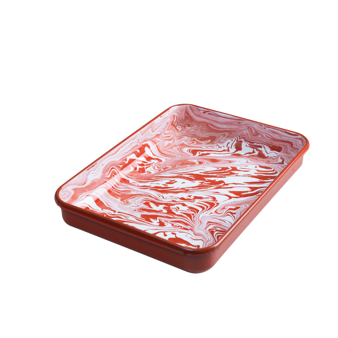 Red  large rectangle enamel baking dish