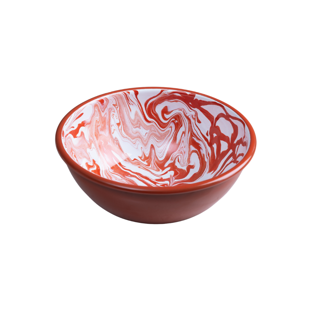 Red marble enamel salad bowl