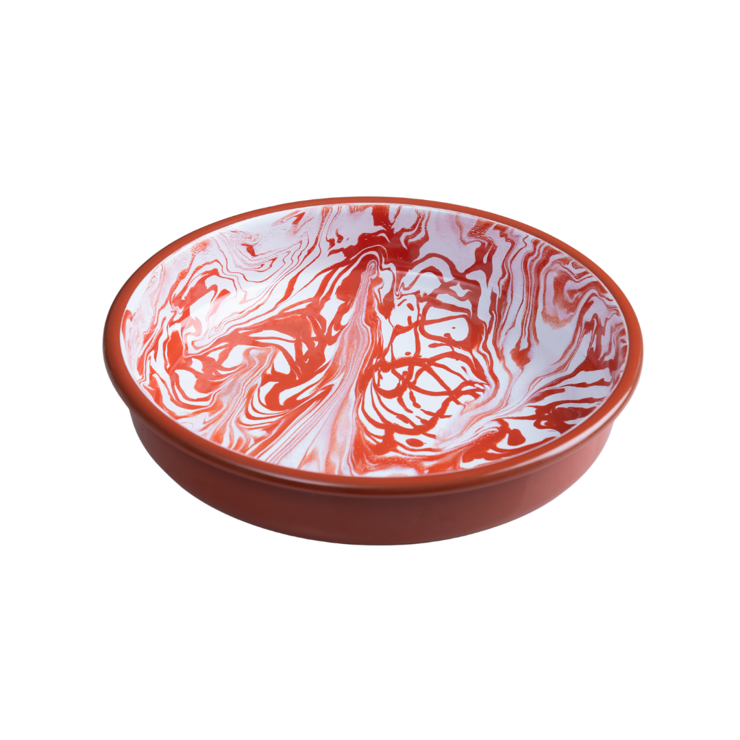 Marble Round Enamel Baking Dish | Red