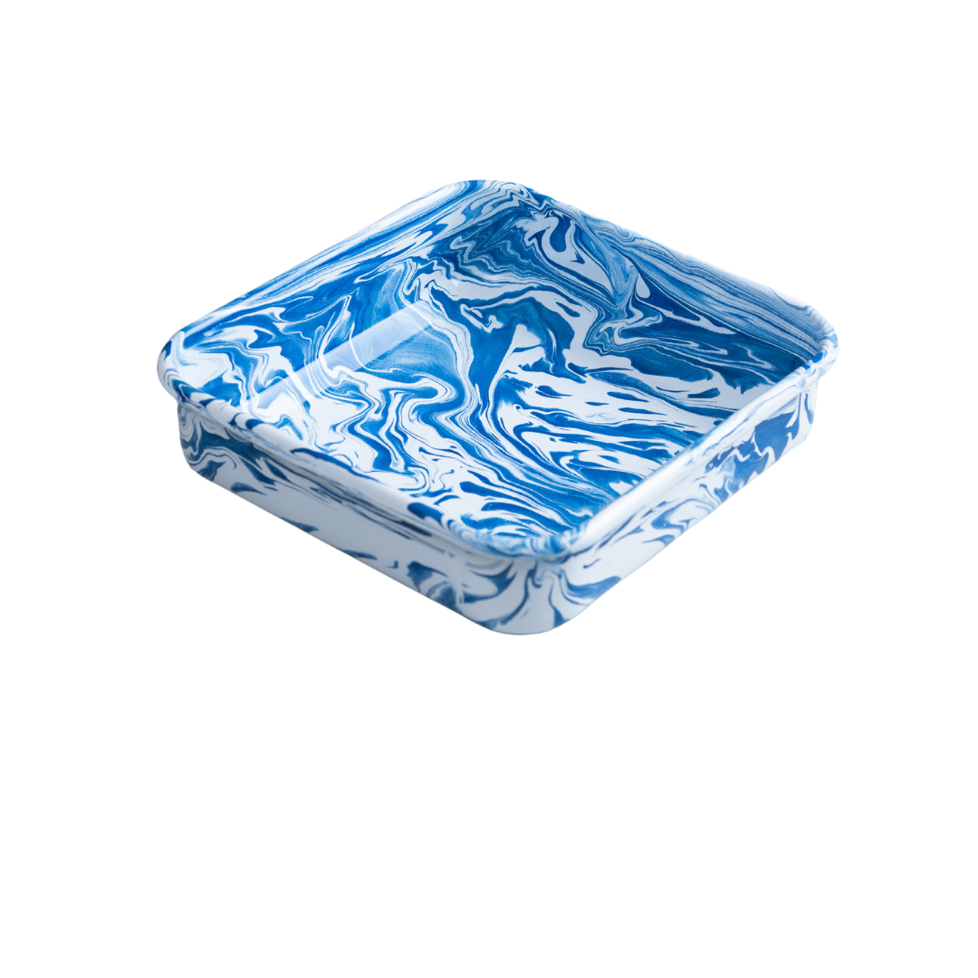 Blue marble square enamel baking dish