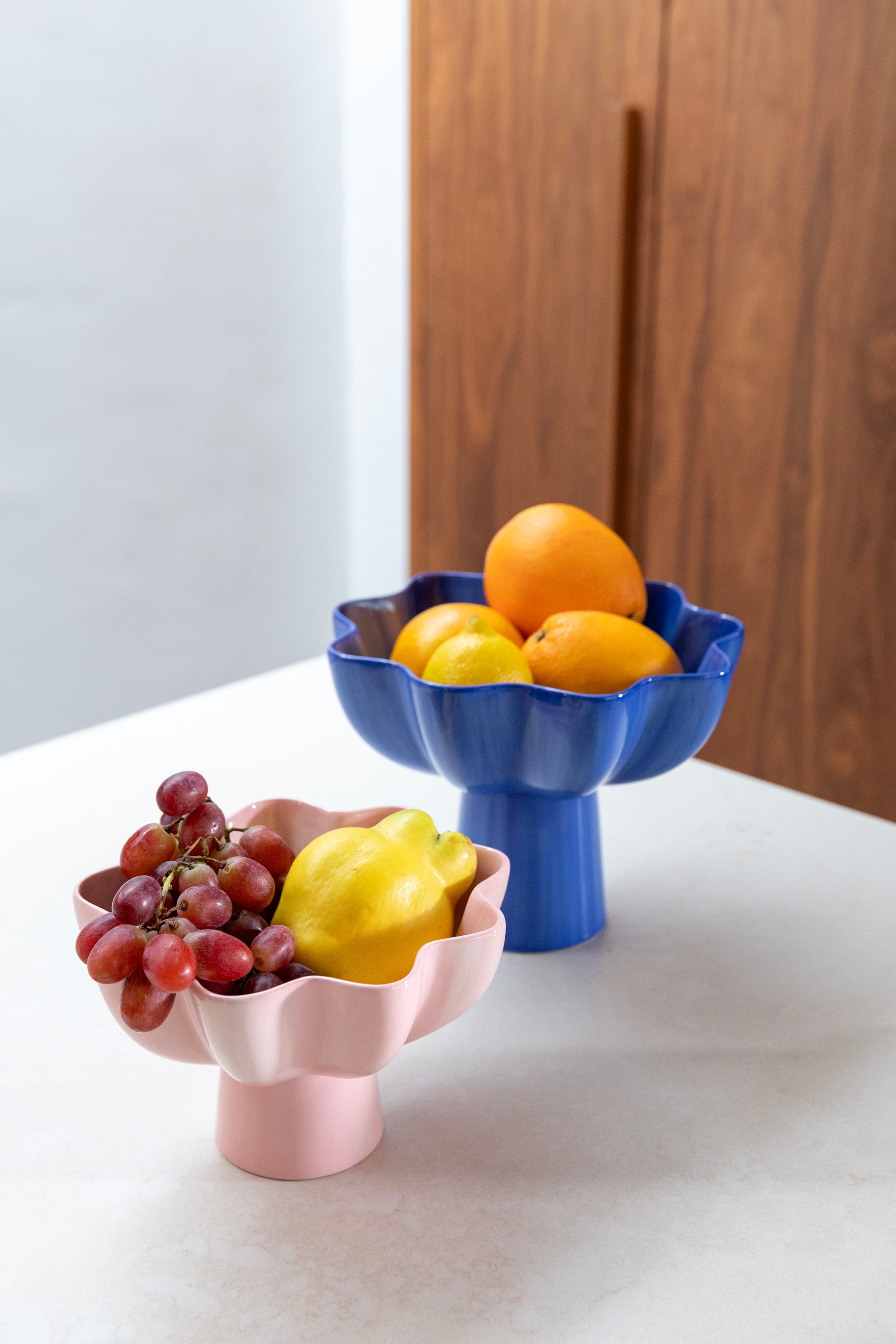 Blue and white fruit bowls