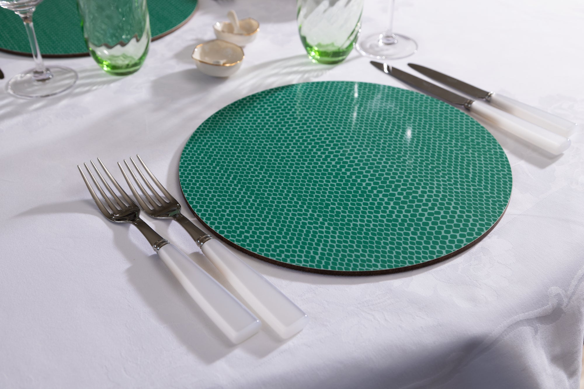 Snake print place mat in jade green