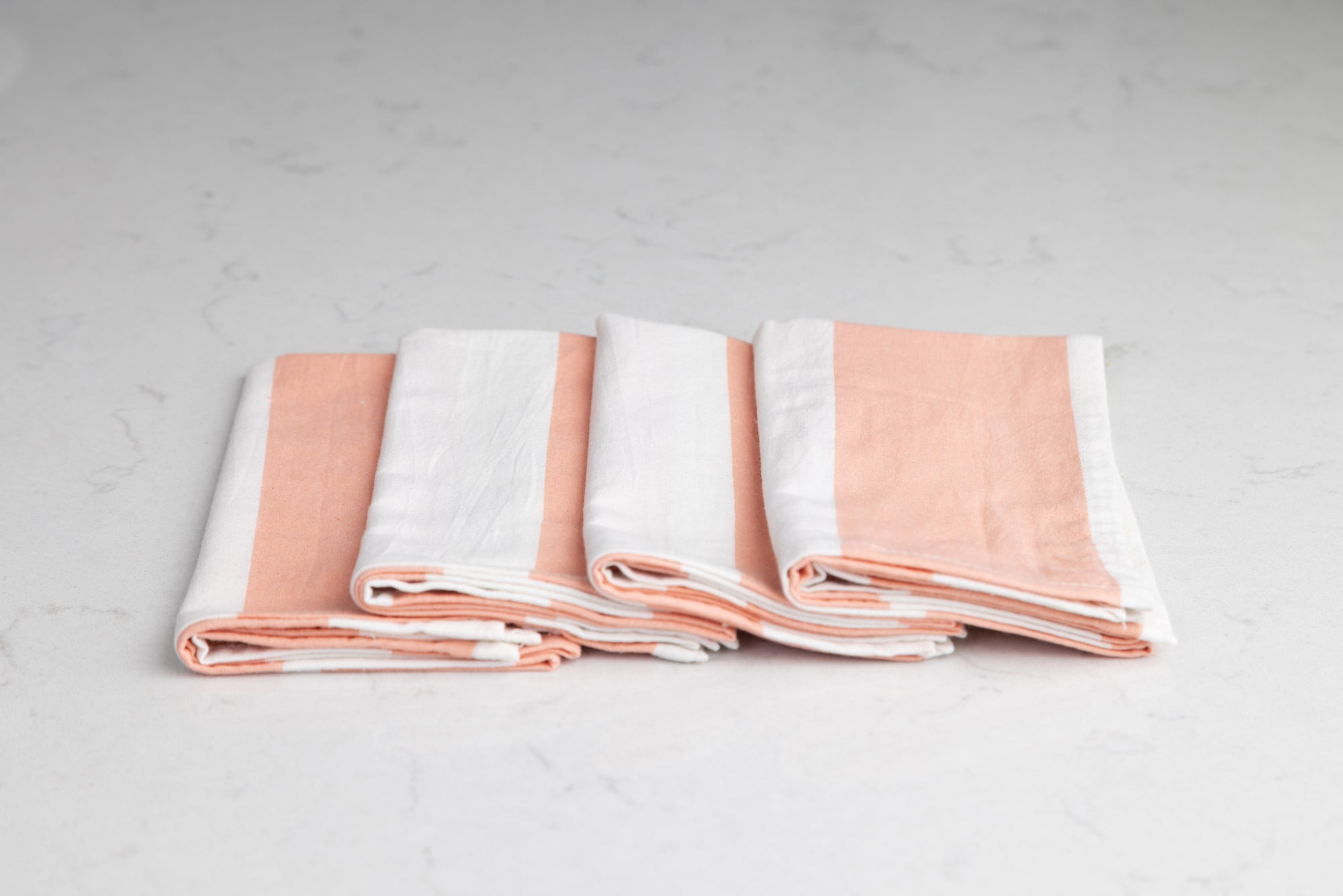 set of four Peach and white striped napkin