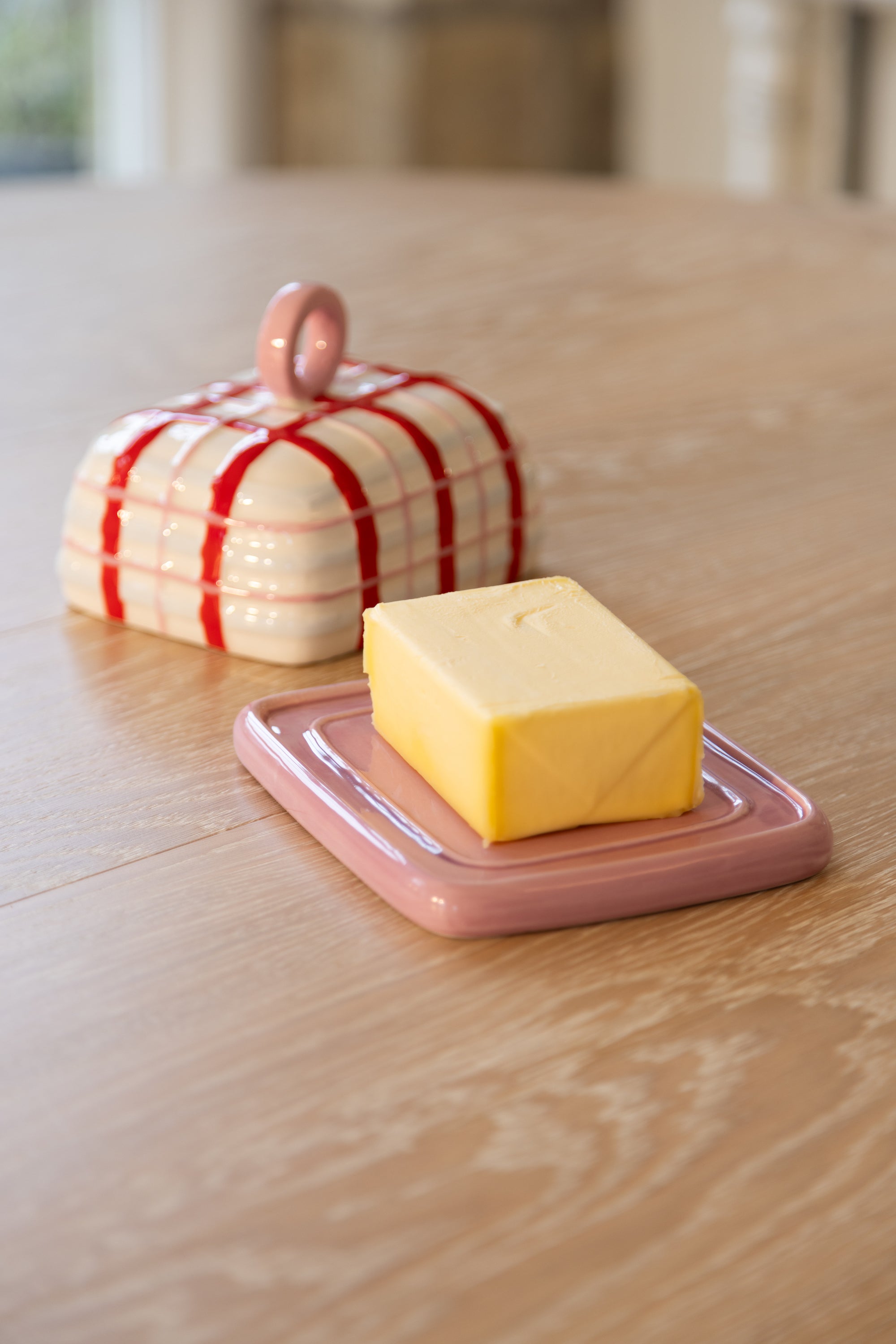 Butter Dish | Pink Plaid