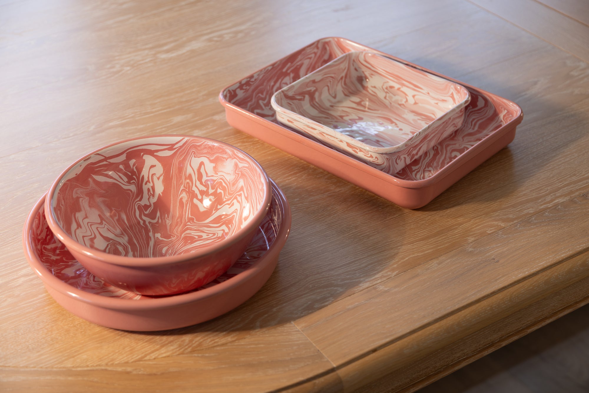 Pink marble enamel baking dish collection