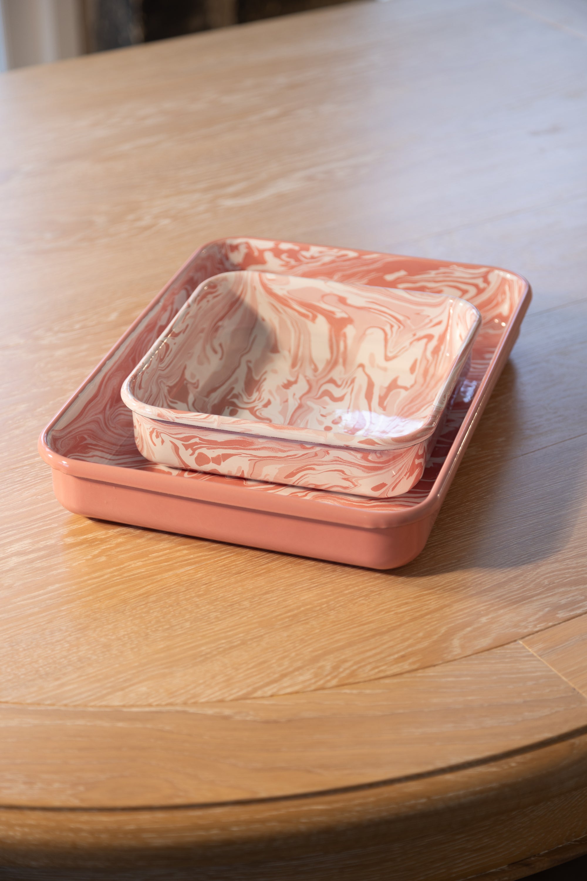 pink marble enamel bakeware