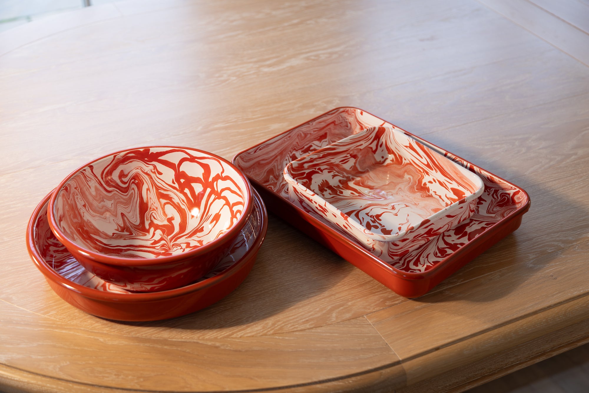 Red marble enamel bakeware collection