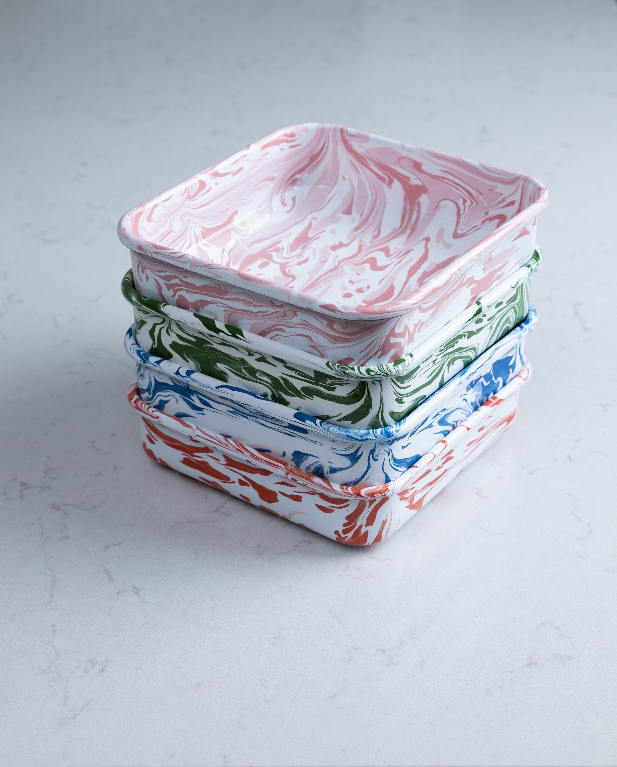 Marble Square Enamel Baking Dish | Pink